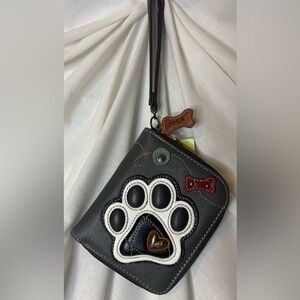 Chala Paw-print Adorable Vegan Gray Wristlet/Wallet with colorful accents. NWT.